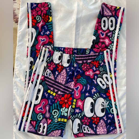 Adidas Leggings Size Small White/Blue/Red/Pink/Green Excellent Condition - Picture 8 of 10